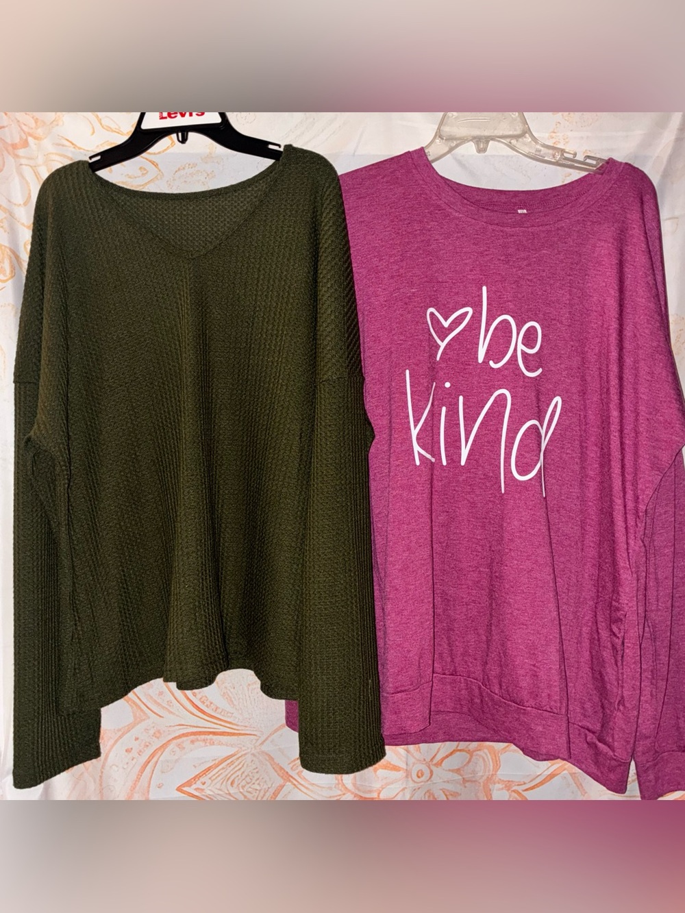 Olive Green Waffle-Knit Scoop Top Paired w/ Maroon Long Sleeved Pocketed Tee